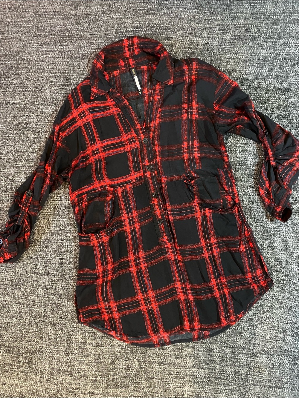 Tracy Reese Red and Black Plaid Button-Up Shirt
